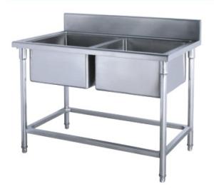 China Commercial Kirchen Stainless Steel Inlet And Outlet Bench With Double Sink Bowl Assembling Sink Table wholesale