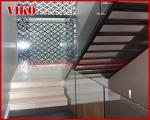 Double Steel Plate Staircase VK56S Tread beech ,Railing tempered glass, Handrail