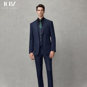 China Men's Blue Striped Business Casual Suit American Formal Groom Wedding Dress Blazer Suit on sale