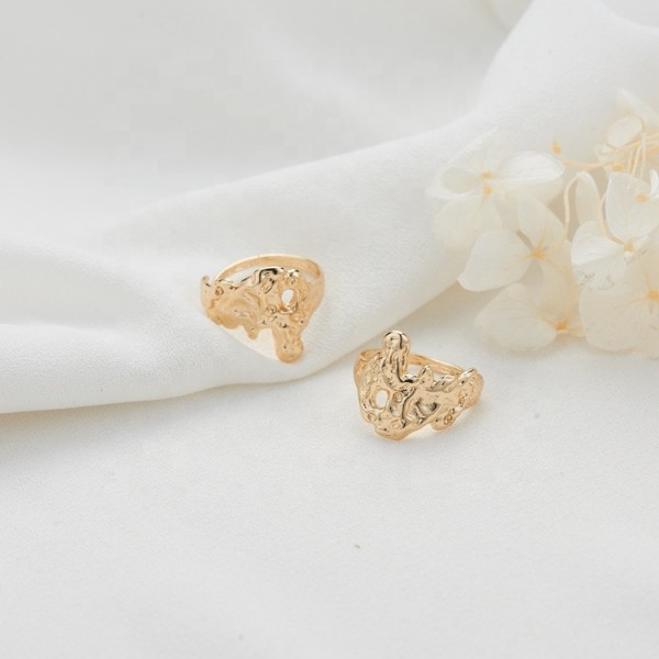 Brass Simple Design 14K Gold Plated Multi Shape Adjustable Ring