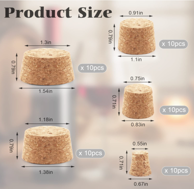 LS Clear Glass Bottle Caps for Conical Cork Wine Bottle Stoppers in Custom Sizes