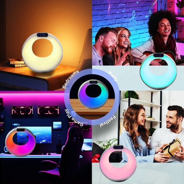 RGB Smart Wireless Charging Desk Lamp Mini Bedside Table Speaker Alarm Clock Bluetooth Night Light