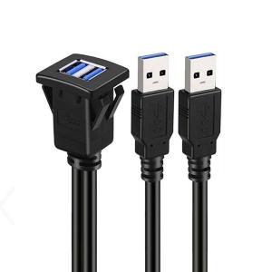 China Square Dual USB 3.0 2.0 Male To Female Waterproof Extension Cable With Flush Mount Panel For Car Truck Boat Motorcycle Computer wholesale