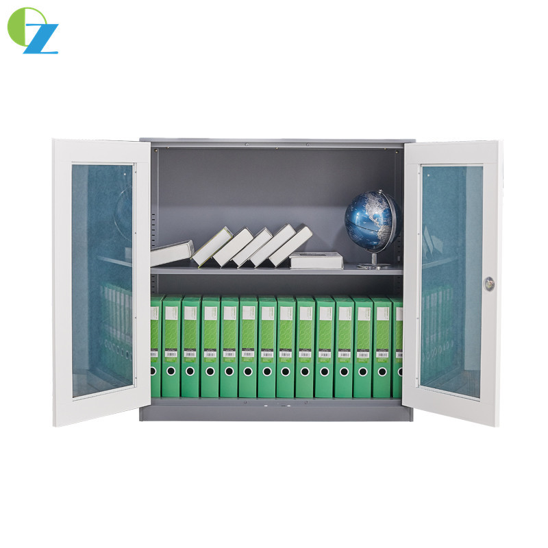 Short 1mm Thickness Steel Office Cupboard 2 Glass Door Metal Filing Cabinet