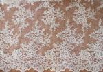 Retro Embroidery Ivory Bridal Lace Fabric / Stretch Tulle Fabric For Wedding