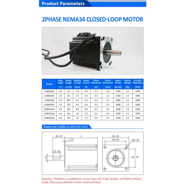 Lichuan DC/AC Closed Loop Stepper Motor Drivers Kit 8.0N.m 2 Phase Nema34 DC24V~110V/AC18V~80V 6.0A 1000PPR