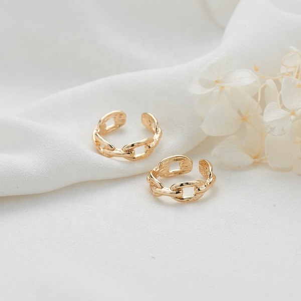 Brass Simple Design 14K Gold Plated Multi Shape Adjustable Ring