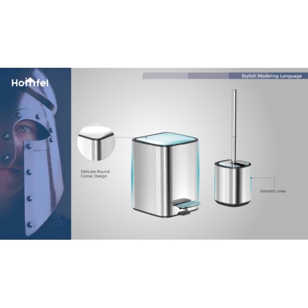 Rectangular Stainless Steel Soft Close Defender Series Waste Bin Trash Can 3/5L Capacity Pedal Operated Anti-Slip Base