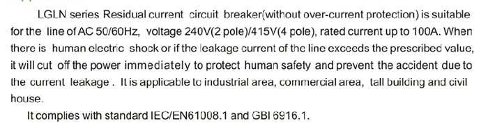 100a RCCB residual current circuit breaker for civil house