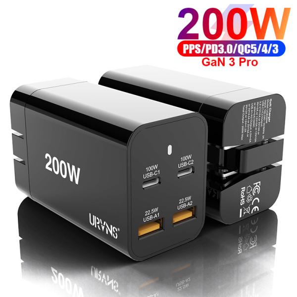 PD 100W GaN USB C Wall Charger 4-Port PPS 65W 45W QC5 Super Fast Charging