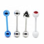 Blue Color Red Crystals 14 Gauge Tongue Piercing Jewelry Fish Head Design
