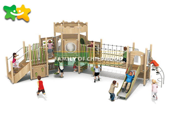 Amusement Park Wooden Playground Slide Pirate Ship Style Strong Structure