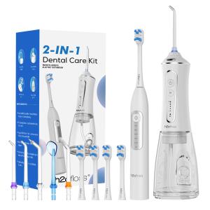 China Professional 2-in-1 Sonic Teeth Cleaning Combo Soft Bristle Electric Toothbrush Water Flosser Whitening Waterproof Household wholesale