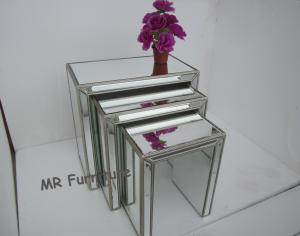 China Interior Mirrored Glass Side Table , Living Room Silver Mirror Side Table wholesale
