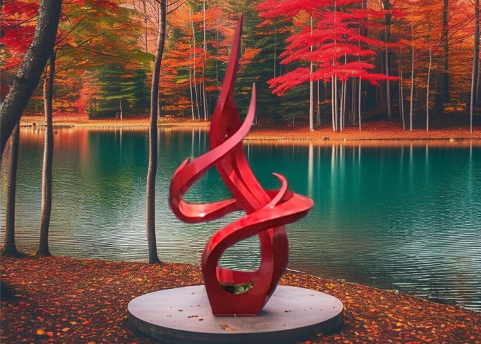 Dynamic And Vibrant Stainless Steel Red Painted Metal Sculpture For Public Park Decoration