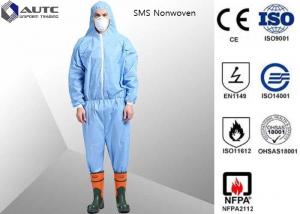 China Non Woven Chemical Protective Clothing Full Face Two Way Zipper Bound Seams on sale