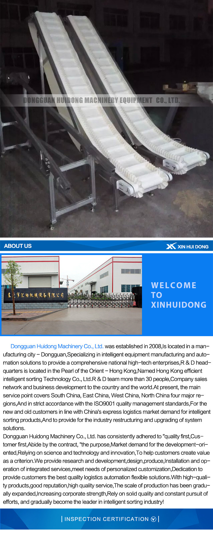 PU Skirt Flat Belt Conveyor Customized Size For Food Industry 1 Year Warranty