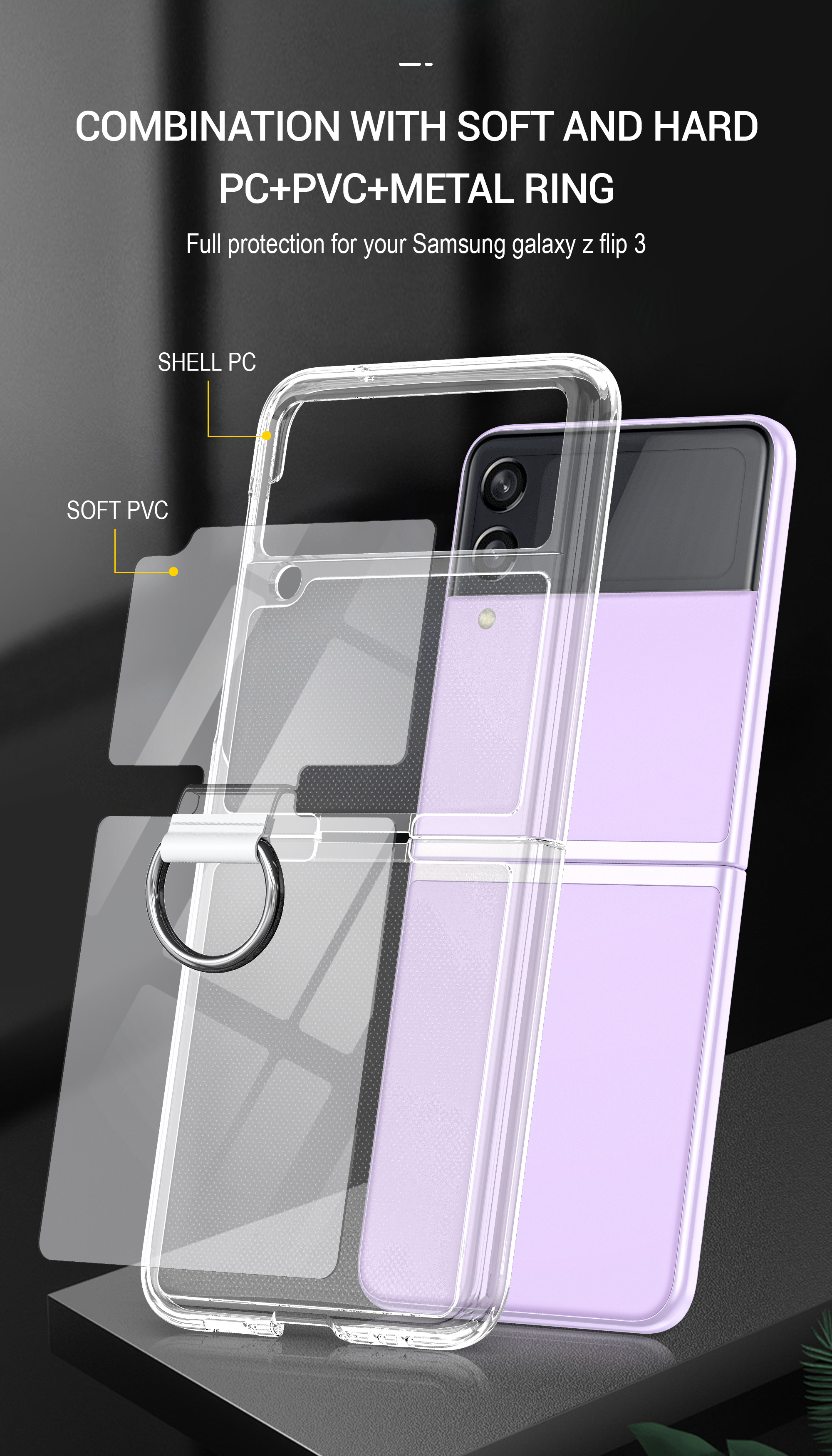 Applicable Model Galaxy Z Flip3 5G Smartphone Cover With Metal Ring Holder