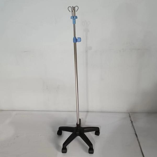 Adjustable Height Stainless Steel IV Stand Infusion Pole Plastic Base With 5