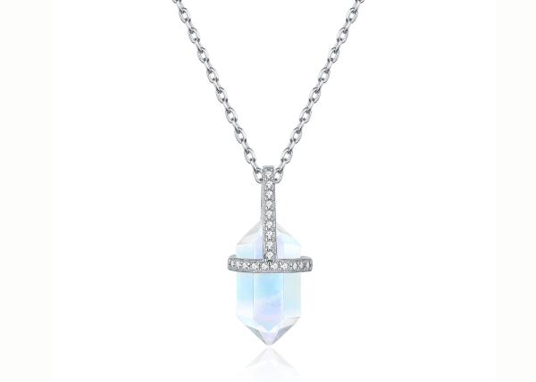 Hexagonal Natural Moonstone Necklace , 14k Gold Cable Chain Necklace 14inch