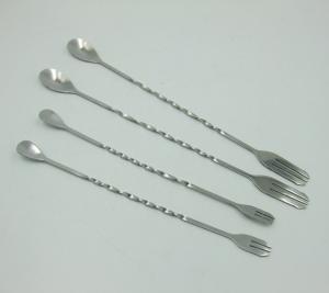 China Stainless steel double stir bar Milk tea coffee spoon scoop cocktail bar section rod long handle more key wholesale