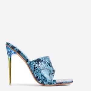 China Handmade OEM Womens Leather Mule Slippers Snake Printing PU Material wholesale