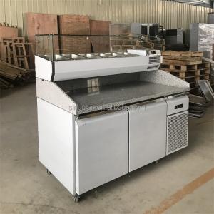China 2 Doors Refrigerated Prep Station Pizza And Salad Prep Table With Glass Salad Showcase wholesale