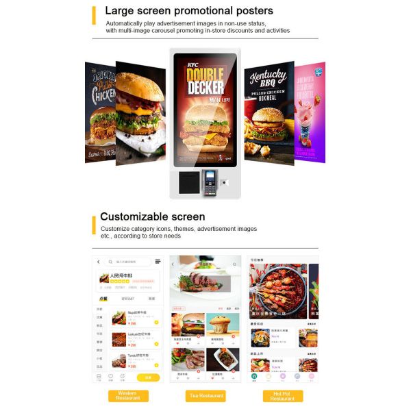 23.6-inch 24-hour Unmanned Self-service Ordering Machine Supports QR Code and Card Payment and Comes with a Receipt Printer.