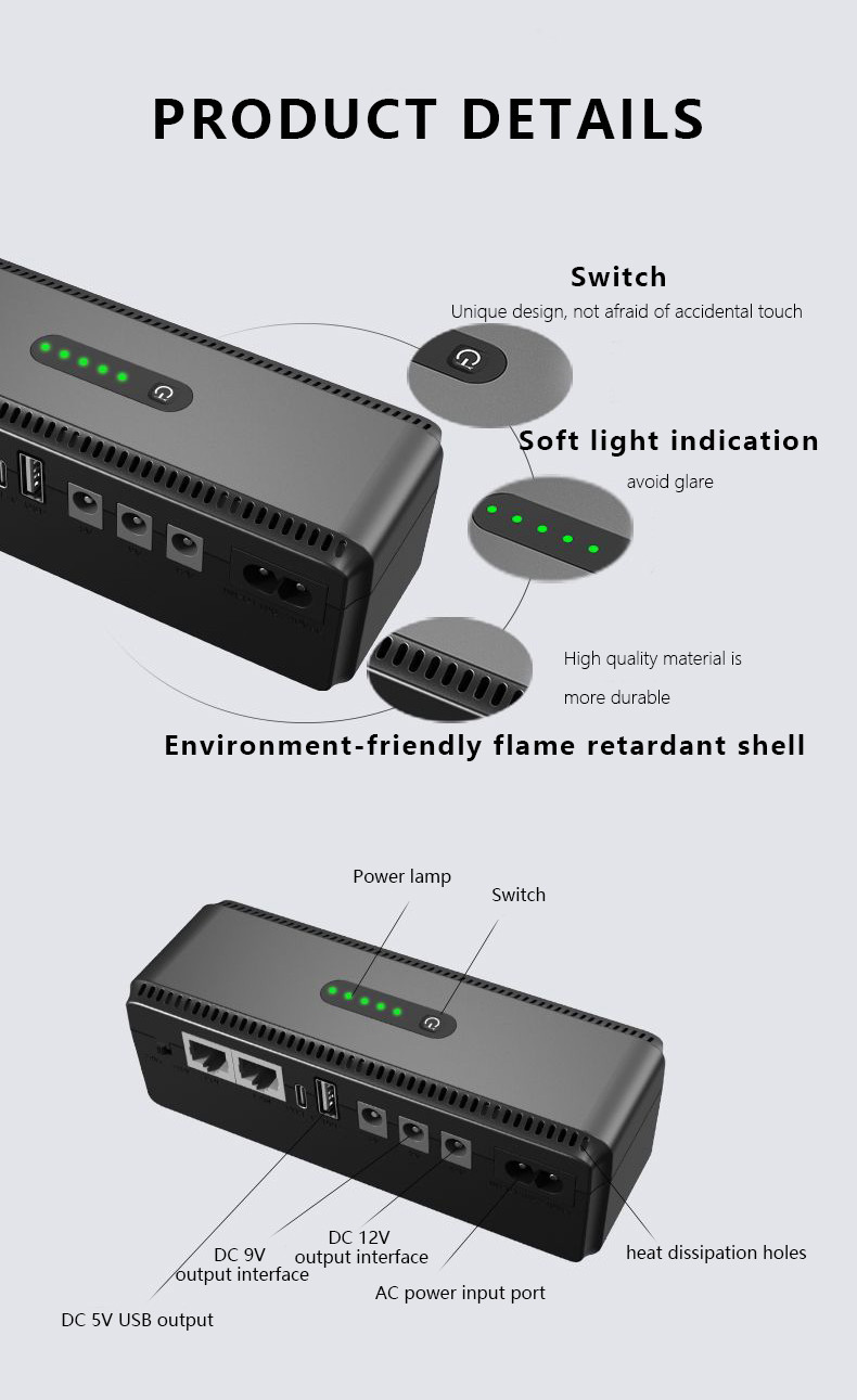 MINI DC UPS 12V 8800mah 10400mah 5V 9V 12V Mini Ups Backup Power For Wifi Router