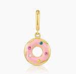 Gold Plated Design Rainbow Colorful Small Pink Donut Charm Pendant in 925