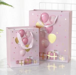 China Gold Stamping Party Balloon Gift Bags With Handle Pink Printed Logo on sale