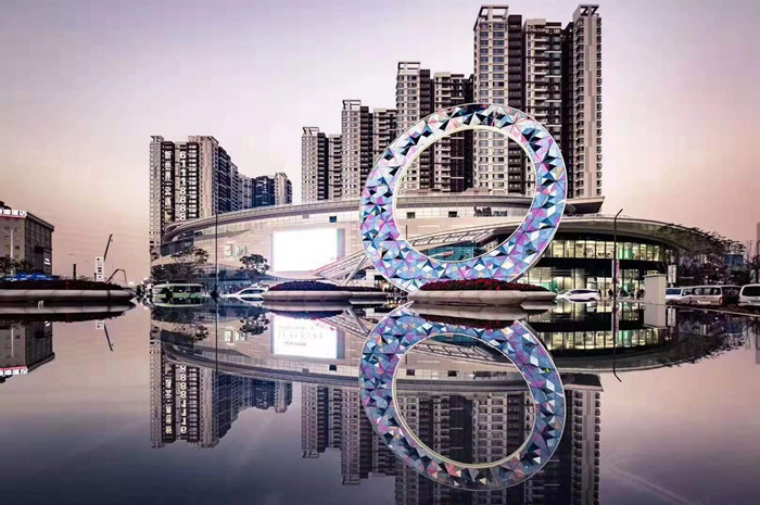 Hotel Metal Circle Stainless Steel Sculptures Large Decorative Colored