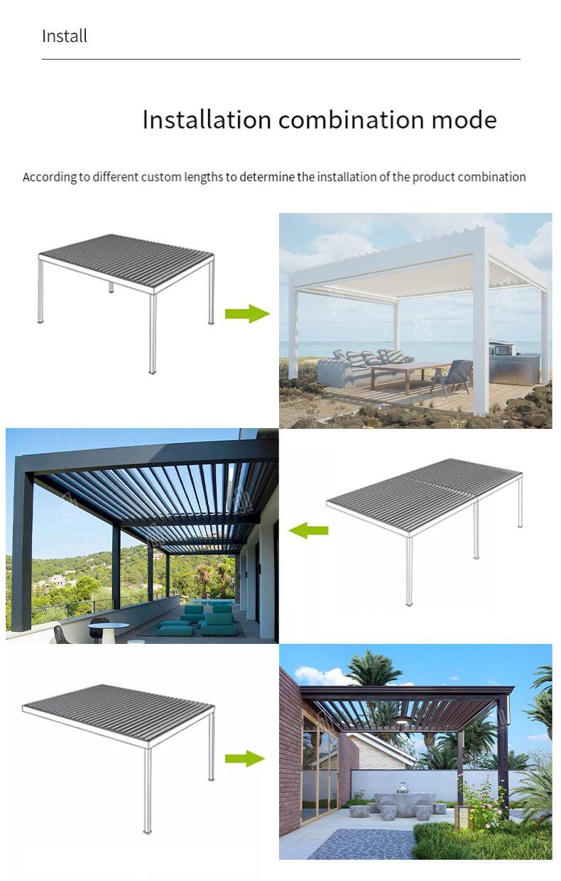 Gatehouse open-air sun room Outdoor canopy flipped louver gazebo shed four corner aluminum alloy gazebo terrace rain proof