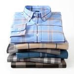 Button Down Collar Casual 100% Cotton Oxford Men's Long Sleeve Plaid Shirt for