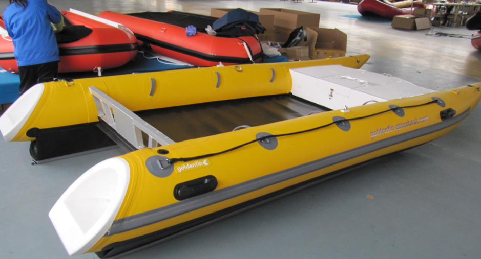 470 Cm Inflatable Catamaran Work Boat Alloy Floor High Speed With Air Bow