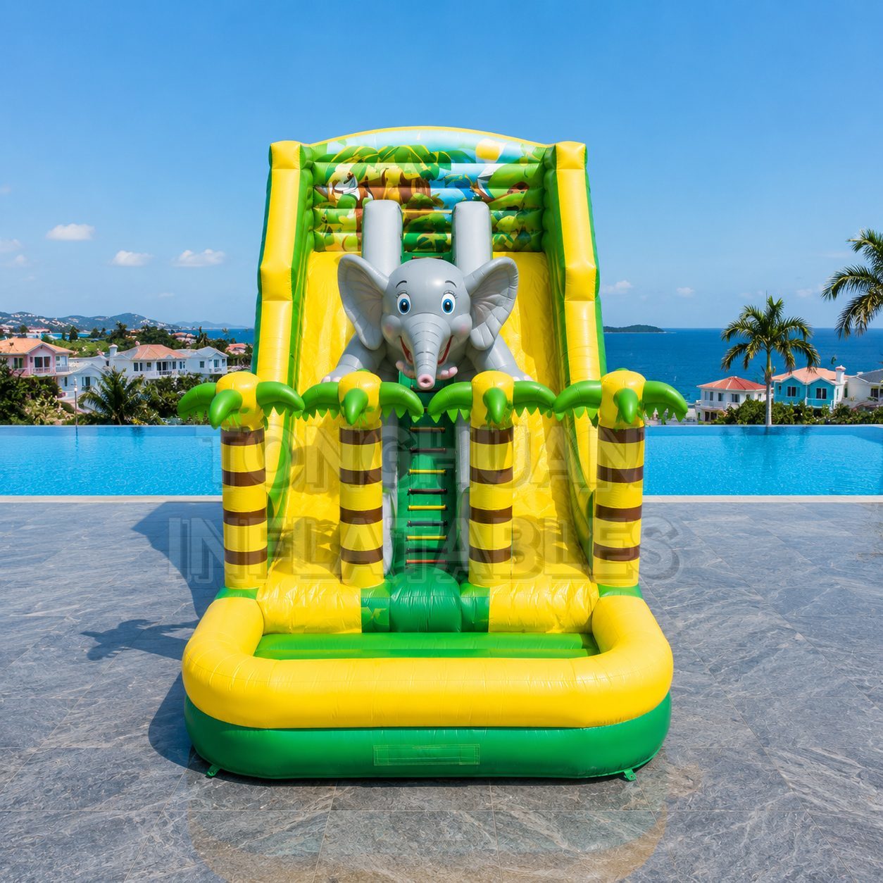 Elephant Theme Inflatable Water Slide with Dual Lanes and Splash Pool for Resorts Parks and Rental Events