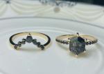 Hexagon Black Moissanite Engagement Ring , 0.78ct 19pcs Lab Created Moissanite