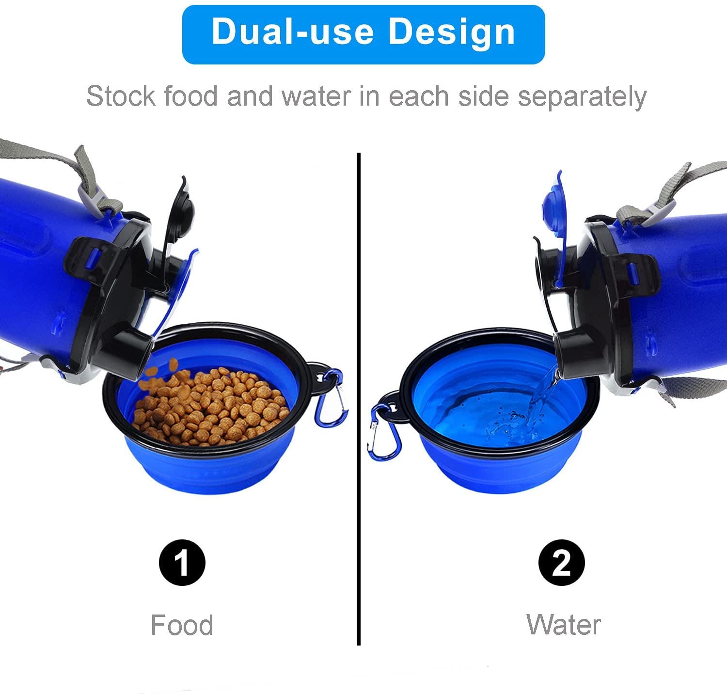 Pet Travel Water Collapsible Dog Bowls 2 In 1 Blue M Size
