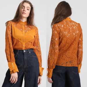 China 2019 Fall Apparel for Women New Arrival Lace Brown Long Sleeve Blouse Tops on sale