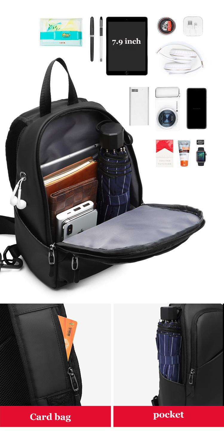 7.9 Inch IPAD USB Charging Shoulder Travel Sling Bag 18*10*30cm