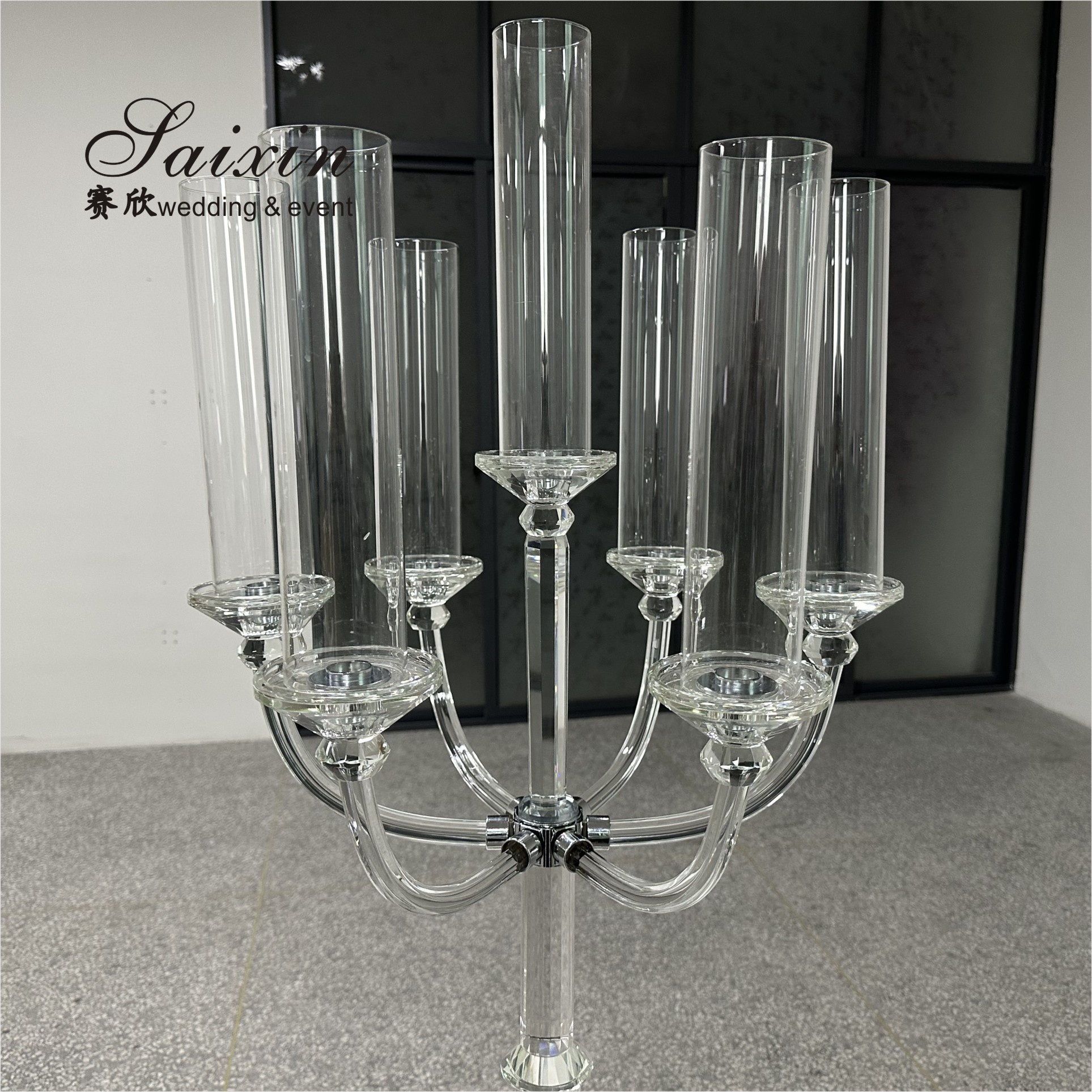 New design 7 arms crystal candle holder for wedding table decor
