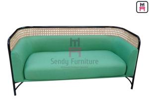 China Green Upholstered Commercial Banquette Seating With Rattan Wood / SS Frame wholesale