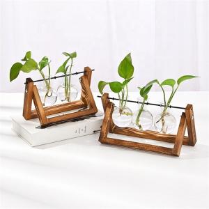 China Wholesale Plant Terrarium with Wooden Stand Bulb Glass Vase Retro Tabletop for Hydroponics Home Garden Office Decoration wholesale