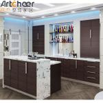 White Quartz Stone Top U Shape Kitchen Cabinet with Modern Stylish PVC Membrane