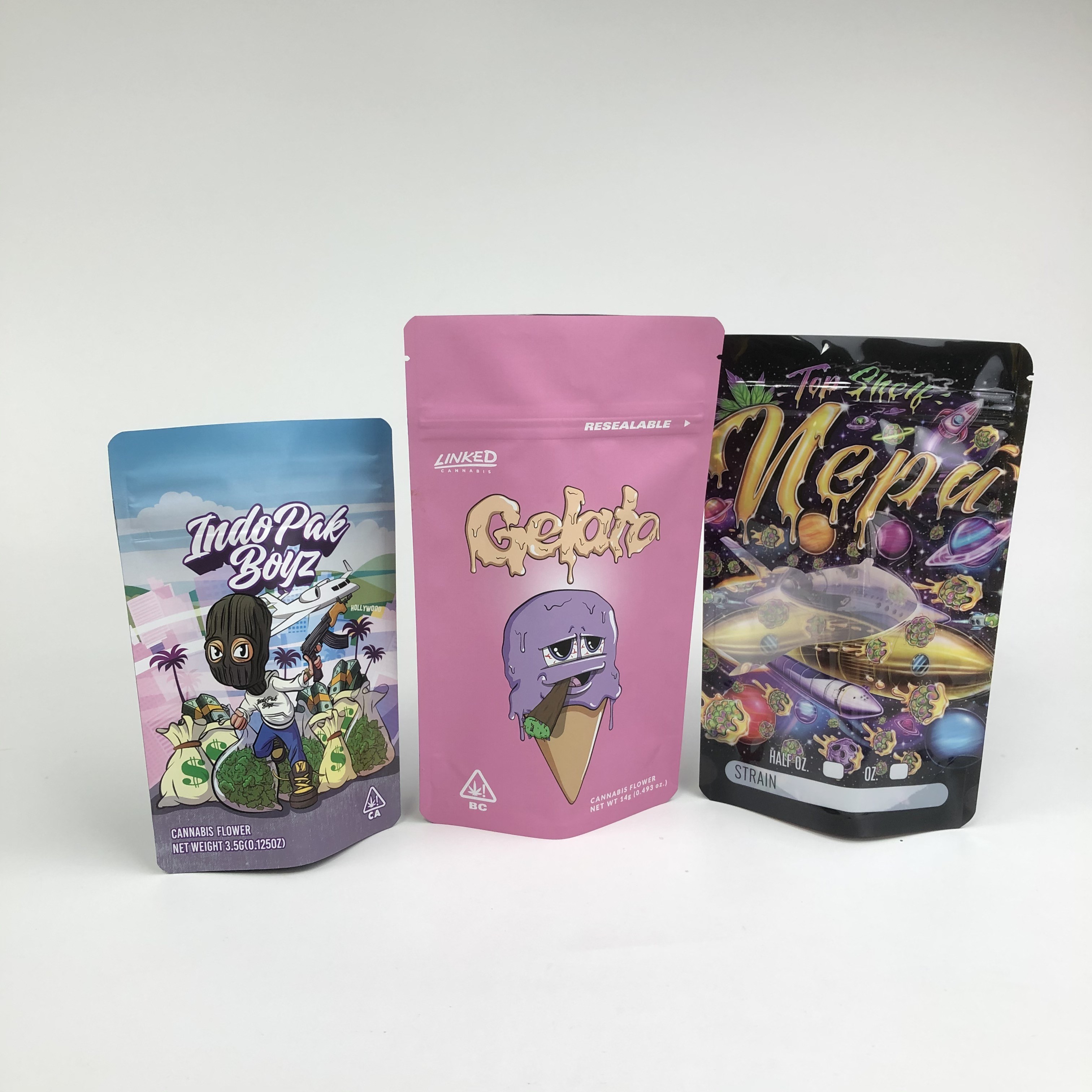 Custom Printed Recyclable Mylar Smell Proof Weed Gummy Bear Edible Resealable Packaging Bag