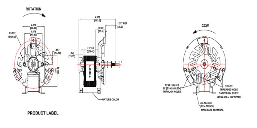 2.38" 48W C Frame Electric Fan Motors Ac Shaded Pole with independent grounding wire