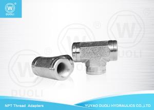 China TEE NPT Female Thread Hydraulic Hose Connectors Fittings With White Zinc Plated wholesale