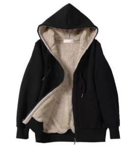 China Small Quantity Clothing Production Women'S Long Sleeve Hoodies Solid Color Fleece Loose Coat on sale