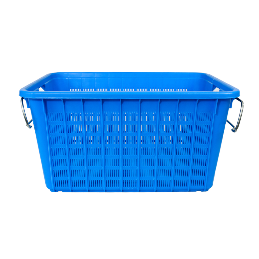 Customized Color Mesh Style Plastic Logistic Distribution Basket with Side Metal Handle