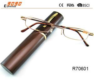 China Unisex Super Light Metal frame Reading Glasses With Aluminum alloy tube Box wholesale